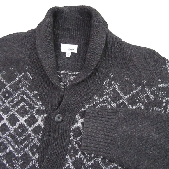 Sonoma Mens Cardigan Sweater 2XL Gray Shawl Collar Ribbed Knit Elbow - Picture 1 of 12